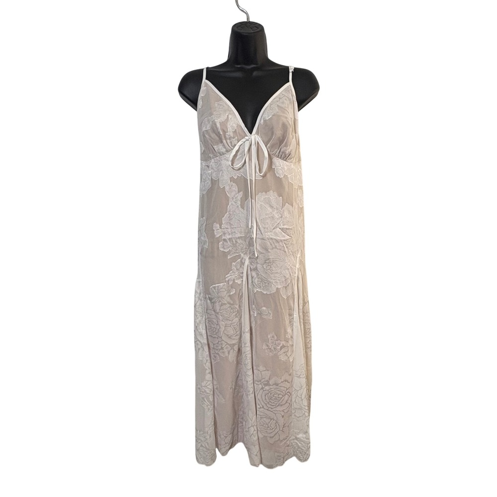 White Floral Spaghetti Strap Babydoll Midi Dress XXL Formal Whimsy Fairy Travel